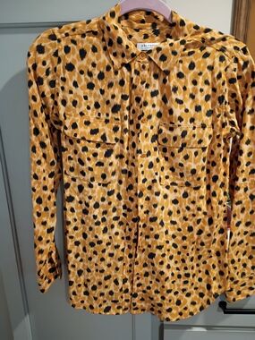 Equipment Leopard Print Button-Front Blouse - Mustard/Black